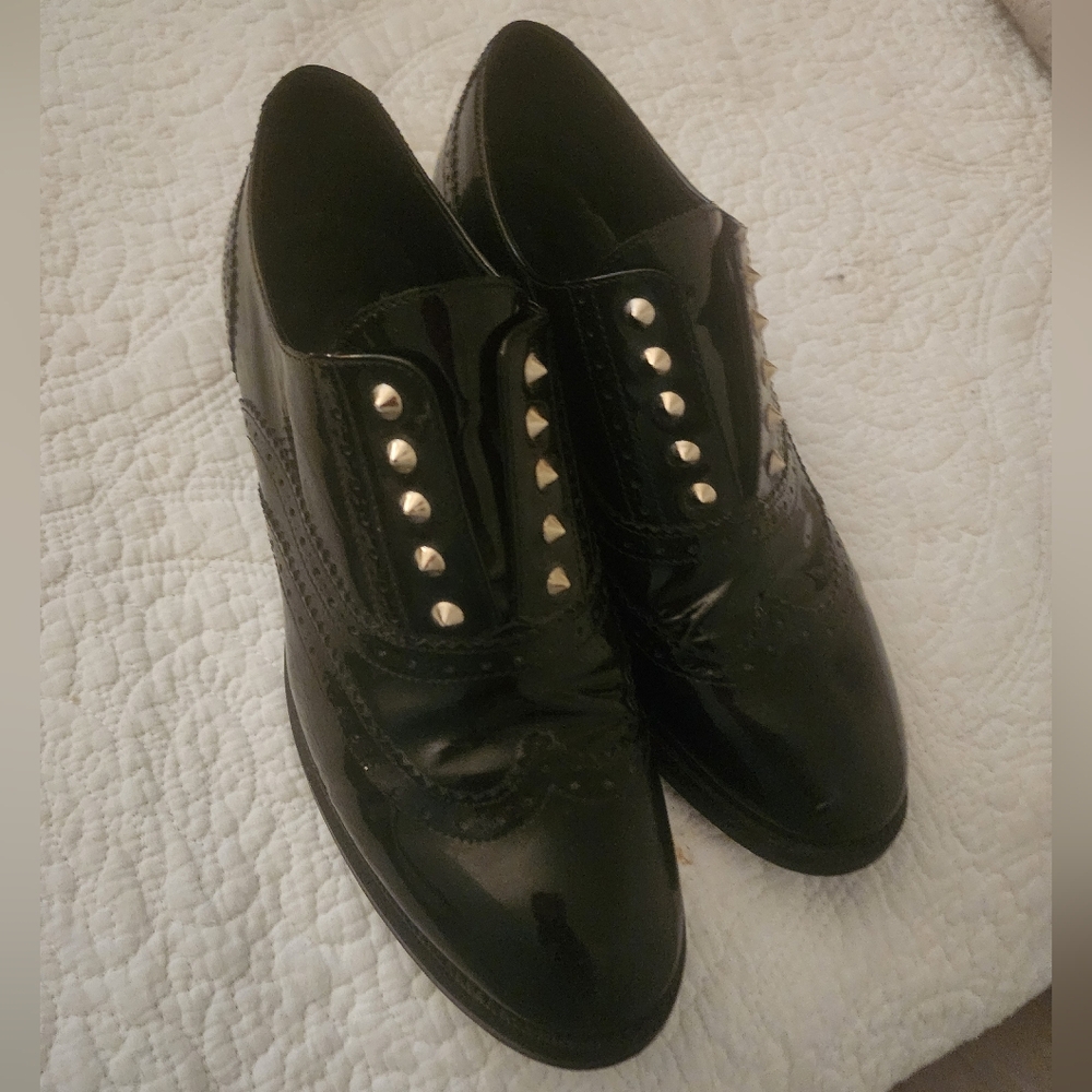 Black Studded Womens Oxford Shoes